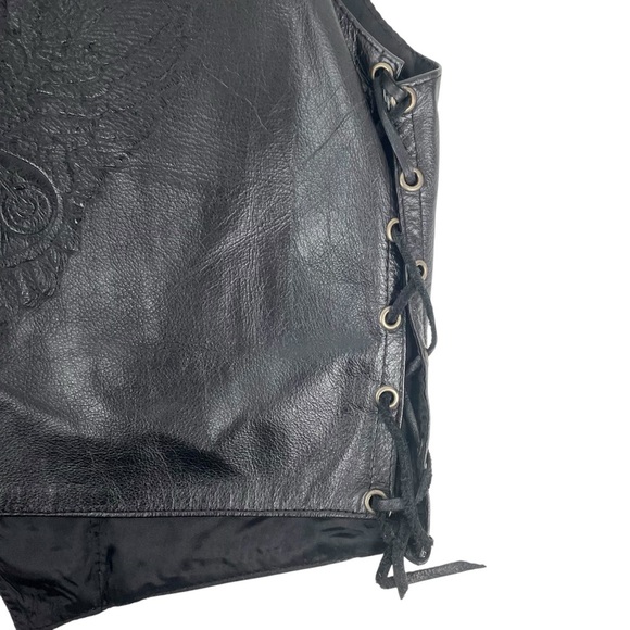 Vtg Le Cuir Niko Leather Biker Vest Black Size L, Eagle Embrossed Braided Detail - Picture 11 of 14